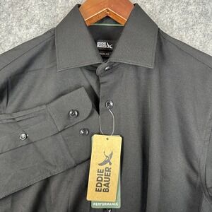 Eddie Bauer Shirt Men M 14-14 1/2 32/33 Black Slim Fit Stretch Performance NWT